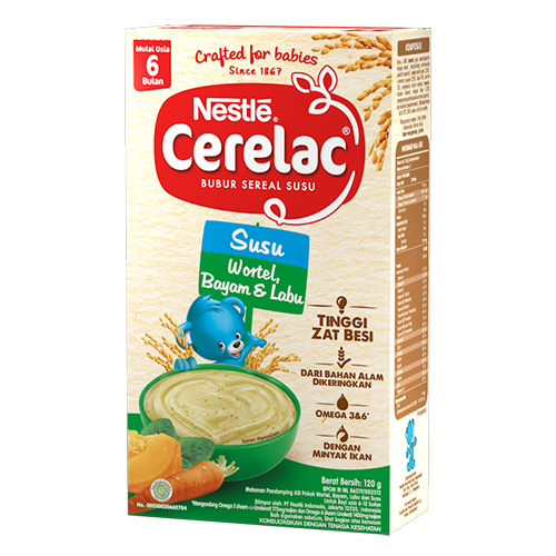 Bubur Sereal Susu Wortel, Bayam & Labu